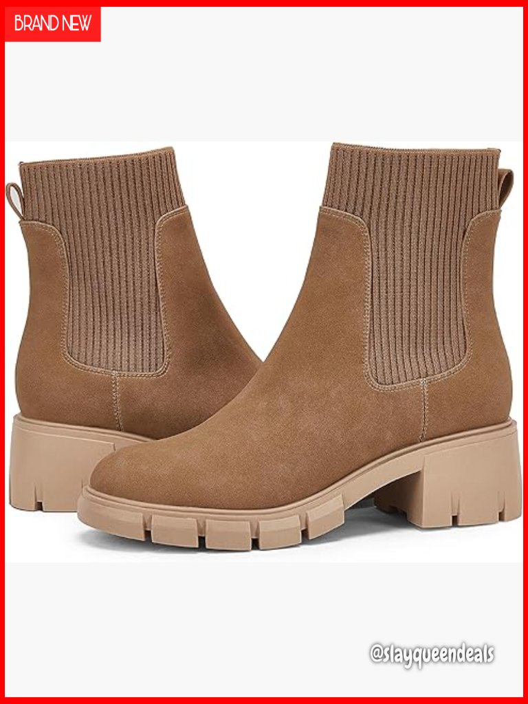 Women's Platform Ankle Boots Chunky Heel Lug Sole Elastic Chelsea Booties